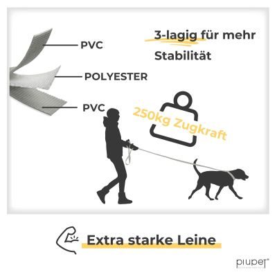 Thumbnail 3: PIUPET Schleppleine für Hunde I Wasserabweisend I Hundeleine I Leine Hund I Hunde Schleppleine I Hundezubehör I Grau I 5 m