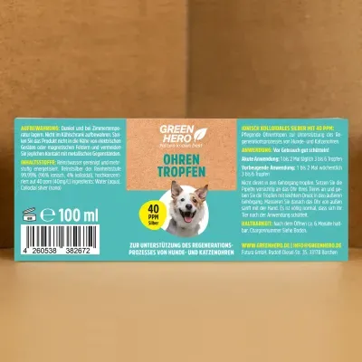 Thumbnail 4: Greenhero Kolloidales Silber für Hunde, Ohrentropfen 40 PPM, ionisch und kolloidal, 100 ml