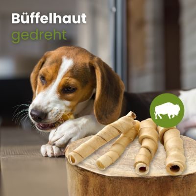 Thumbnail 2: kauartikel.com Büffel-Haut, gedreht   -  Hunde-Kauartikel - Hunde-Snack - Büffel-Kausnack - Leckerli vom Rind