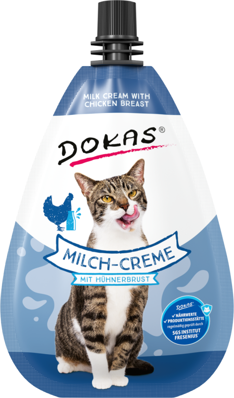 Dokas Milch-Creme mit Hühnerbrust Katzenfutter-Topping 8x 80g Multipack