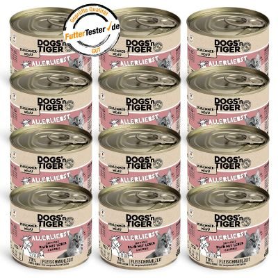 Thumbnail 1: Dogs'n Tiger Adult Katzenfutter, Allerliebst, Nassfutter, Getreidefrei, Rind, Hühnerleber & Kürbis, 12x 200g