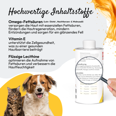 Thumbnail 5: PHA PetVet - PHA Haut- & FellVital für Hunde u. Katzen 250 ml - Flüssiges Ergänzungsfuttermittel - gepflegte Haut und glänzendes Fell durch essenzielle Fettsäuren