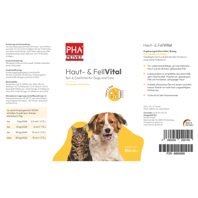 Thumbnail 8: PHA PetVet - PHA Haut- & FellVital für Hunde u. Katzen 250 ml - Flüssiges Ergänzungsfuttermittel - gepflegte Haut und glänzendes Fell durch essenzielle Fettsäuren