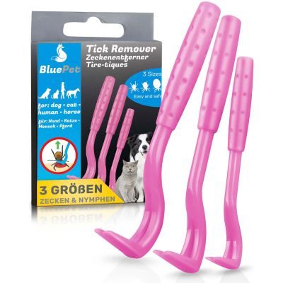 BluePet 3er Set Zeckenhaken/ Zeckenhebel für Hunde, Katzen, Pferde & Mensch - Zeckenentferner - Alternative zu Zeckenpinzette, Zeckenzange, Zeckenschutzmittel