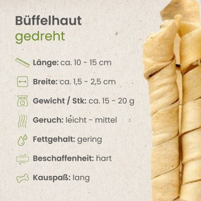 Thumbnail 3: kauartikel.com Büffel-Haut, gedreht   -  Hunde-Kauartikel - Hunde-Snack - Büffel-Kausnack - Leckerli vom Rind