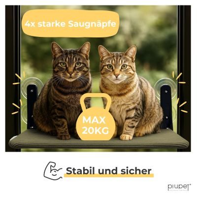 Thumbnail 6: PIUPET Katzenfensterliege I Klappbare Katzenliege mit Saugnäpfen I Wendbare Hängematte für Fenster I bis 20 kg