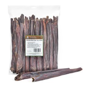 Kaureks Natur Hundeleckerlies Rinderdörrfleisch Rund 1 kg, ca. 30cm - Rinder-Schlund, lang - Hunde-Kauartikel - Hunde-Snack - Kausnack - Leckerli vom Rind