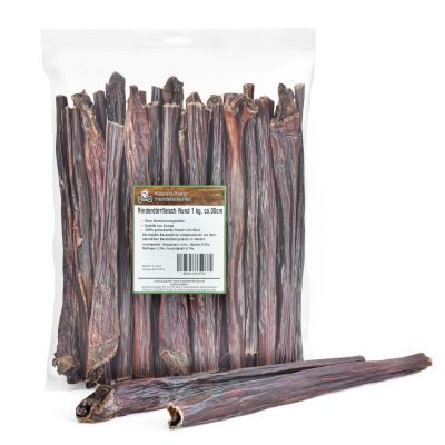 Thumbnail 1: Kaureks Natur Hundeleckerlies Rinderdörrfleisch Rund 1 kg, ca. 30cm - Rinder-Schlund, lang - Hunde-Kauartikel - Hunde-Snack - Kausnack - Leckerli vom Rind