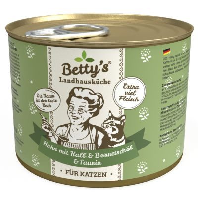 Thumbnail 3: Betty's Landhausküche Nassfutter für Katzen Huhn mit Kalb & Borretschöl 12x 200g
