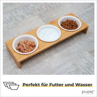 Thumbnail 2: PIUPET Katzennapf I Keramikfressnäpfe Katzen mit Napferhöhung aus Bambus I 250ml I 3 Ersatznäpfe