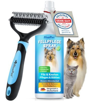 Thumbnail 2: BluePet Großes Filz- und Knotenfrei-Set (Entfilzer Rechshänder, Knotenmesser, UnterwollHarke und Fellspray) - löst Verfilzungen, Knötchen und Unterwolle aus dem Fell (Langhaar)