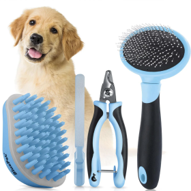 BluePet Welpen Fellpflege Starterset: Mini-Zupfbürste (Soft-Pad, weiche Noppen), ergonomische Krallenschere & Gummistriegel / Massagestriegel / Badestriegel