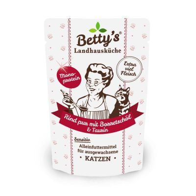 Thumbnail 1: Betty's Landhausküche Katzennassfutter Rind pur mit Borretschöl 12x 100g im Frischebeutel