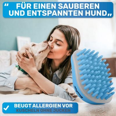 Thumbnail 8: BluePet Weiche Badebürste Gummistriegel: Kurzhaar Hunde & Katzen mit Massageeffekt - Entfernt loses Deckhaar & Schmutz - Badestriegel Shampoo einmassieren