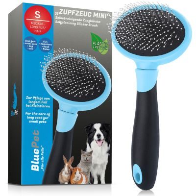 BluePet Kleine sanfte Zupfbürste, Hundebürste & Katzenbürste mit weichen Pins, zur täglichen Anwendung für empfindliche Tiere im Fellwechsel / Welpen geeignet