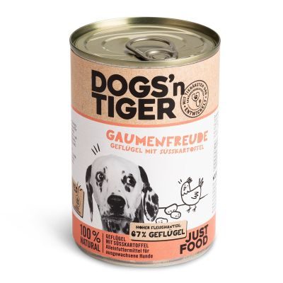 Thumbnail 2: Dogs'n Tiger Adult Premium Hundefutter, Nassfutter, Getreidefrei, Gaumenfreude, Geflügel & Süßkartoffel, 12x 400g