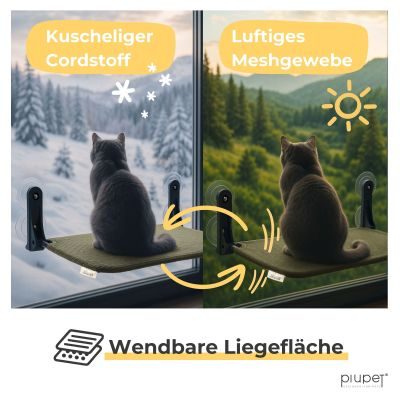 Thumbnail 3: PIUPET Katzenfensterliege I Klappbare Katzenliege mit Saugnäpfen I Wendbare Hängematte für Fenster I bis 20 kg