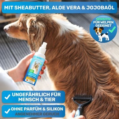 Thumbnail 6: BluePet Kleines Filz- und Knotenfrei-Set (Entfilzer Rechtshänder und Fellspray) - löst Verfilzungen und Knötchen aus dem Fell. Entfilzungs Harke mit Spray