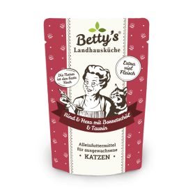 Betty's Landhausküche Katzennassfutter Rind & Herz mit Borretschöl 12x 100g im Frischebeutel