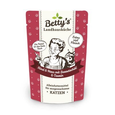 Thumbnail 1: Betty's Landhausküche Katzennassfutter Rind & Herz mit Borretschöl 12x 100g im Frischebeutel