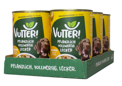 Vutter! Vutter! | Hundefutter vegan | 12 x 400g | Nassfutter: Wie Huhn | Glutenfrei | Alleinfuttermittel | bedarfsdeckend | veganes Hundefutter