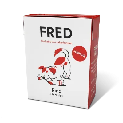 FRED & FELIA FRED Welpen Nassfutter JUNIOR Rind mit Nudeln 10x 390g