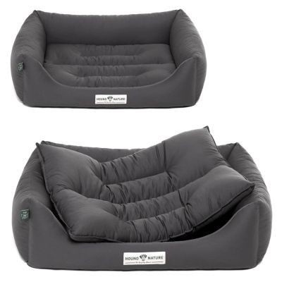 HOUND&NATURE SET: Hundebett BERN M dunkelgrau + wasserfestem dunkelgrauen Baumwoll-Matratzenüberzug