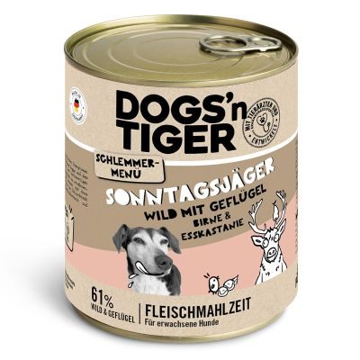 Thumbnail 3: Dogs'n Tiger Adult Hundefutter, Sonntagsjäger, Hunde Nassfutter, Wild, Geflügel, Birne, Hirse & Karotte, 12x 800g