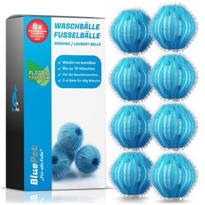 BluePet Wäschebälle für Waschmaschine I Entfernt Tierhaare, Fusseln & Flusen im Wäschetrockner I Haarfänger, Trocknerbälle, Fusselbälle, Tierhaarentferner
