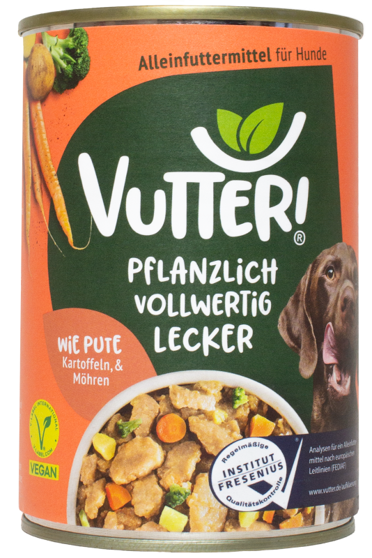 Vutter! Vutter! Hundefutter vegan | Nassfutter: Wie Pute | Glutenfrei | Alleinfuttermittel | bedarfsdeckend | veganes Hundefutter