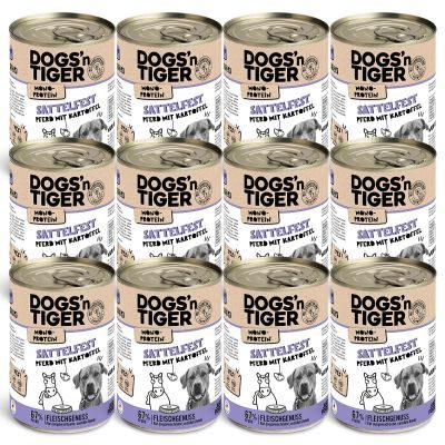 Thumbnail 1: Dogs'n Tiger Adult Hundefutter, Nassfutter, Sattelfest, Getreidefrei, hypoallergen, Monoprotein, Pferd & Kartoffel, 12x 400g