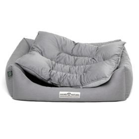 HOUND&NATURE SET: Hundebett LUZERN M hellgrau + wasserfestem Baumwoll -Matratzenüberzug