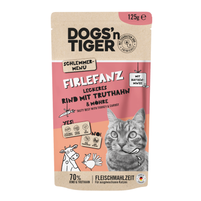 Thumbnail 3: Dogs'n Tiger Adult Katzenfutter, Firlefanz, Nassfutter für Katzen, Getreidefrei, Rind mit Truthahn & Karotte, 24x 125g