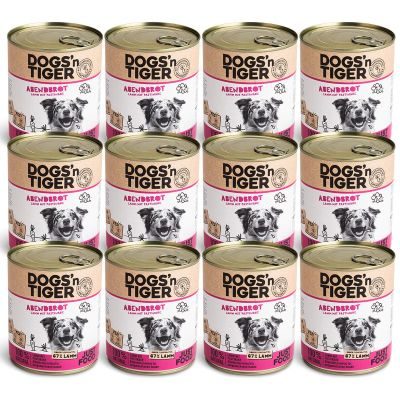 Dogs'n Tiger Adult Premium Hundefutter, Abendbrot, Nassfutter, Getreidefrei, Lamm, Pastinake & Gesund-Kräuterpaket, 12x 800g