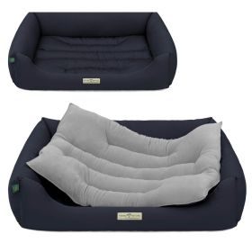HOUND&NATURE SET: Hundebett LUZERN L dunkelblau+ wasserfestem kuscheligen hellgrauen Fleece-Matratzenüberzug