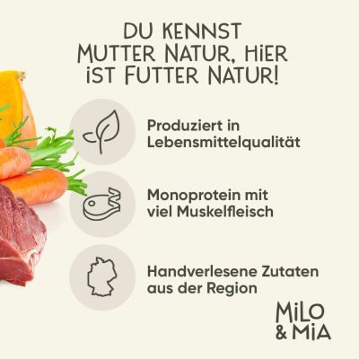 Thumbnail 2: Milo & Mia Schonkost für Hunde Nassfutter, magenschonendes Hundefutter für Hunde mit Magen-Darm-Problemen, glutenfreie Zutaten: Kalb, Kürbis & Hirse (6x400g)