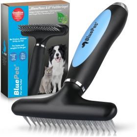 BluePet Fellentwirrer Striegel für Langhaar Hunde & Katzen, zwei Reihen feste Pins - Entfilzungskamm, Unterwollrechen: glättet & entwirrt langes Fell & Knoten