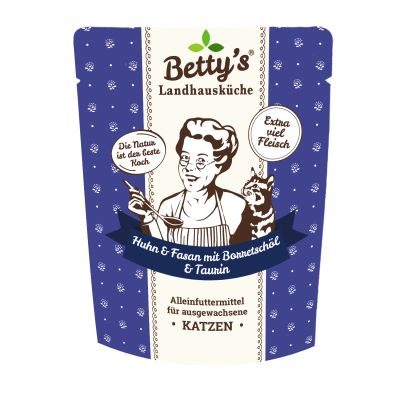 Thumbnail 3: Betty's Landhausküche Katzennassfutter Huhn & Fasan mit Borretschöl 12x 250g im Frischebeutel
