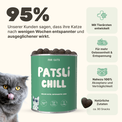 Thumbnail 6: Patsli Ergänzungsfuttermittel zur Unterstützung von Entspannung und emotionaler Balance bei Katzen in stressigen Situationen