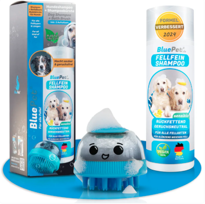 Thumbnail 2: BluePet Hundeshampoo + Befüllbare Badebürste Set: die perfekte 2in1 Lösung zum Baden von Hunden, inkl 1x weicher & 1x etwas härterer Waschaufsatz zum Wechseln