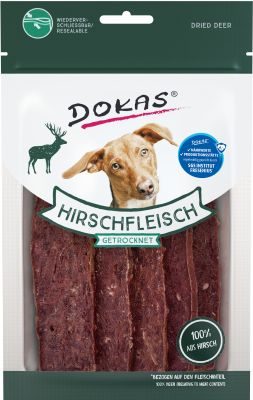 Thumbnail 1: Dokas Hirschfleisch getrocknet Premium Hundeleckerlis 12x 60g Multipack