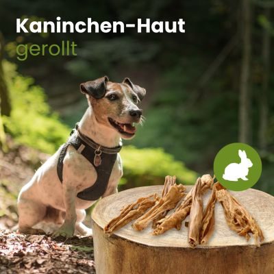 Thumbnail 2: kauartikel.com Kaninchen-Haut, gerollt - Hunde-Kauartikel - Hunde-Snack - Hypoallergen-Kausnack - Hasen-Leckerli