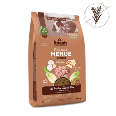 bosch Tiernahrung HPC MENUE Mini Junior Tierwohl-Huhn – Trockenfutter Hund – 1kg