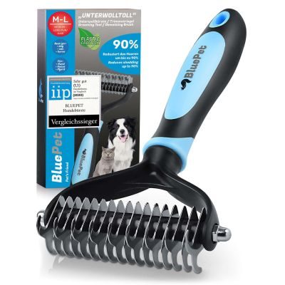 BluePet Unterfellbürste - Unterwollbürste für Hunde & Katzen im Fellwechsel - Unterwolle entfernen, Filz & Knoten - effektiver Unterwollkamm, Unterfellkamm
