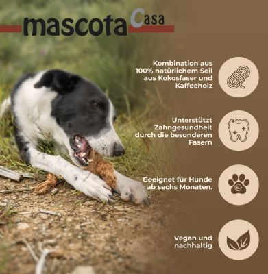 Thumbnail 6: mascota casa Tug & Pull Kauspielzeug für Hund aus Kaffeeholz und Kokosfaserseil, koffeinfrei und natürlich
