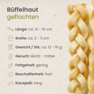 Thumbnail 8: kauartikel.com Büffelhaut-Zöpfe - Hunde-Kauartikel - Hunde-Snack - Büffel-Kausnack - Leckerli vom Rind - geflochtene Rinder-Haut
