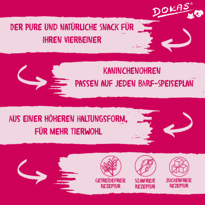 Thumbnail 2: Dokas Kaninchenohren mit Fell für Hunde, getrockneter BARF Snack 7x 100g Multipack