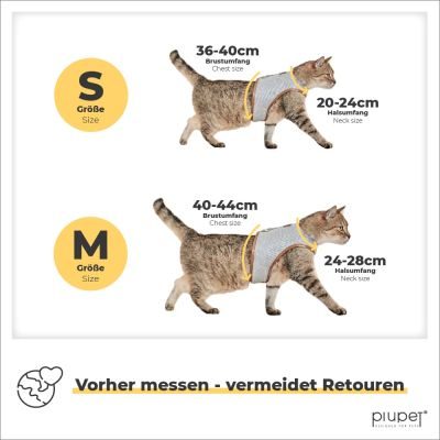 Thumbnail 5: PIUPET Katzengeschirr mit 1,2m Leine I Ausbruchsicher I Katzenleine mit Geschirr für Katzen I Grau (M)