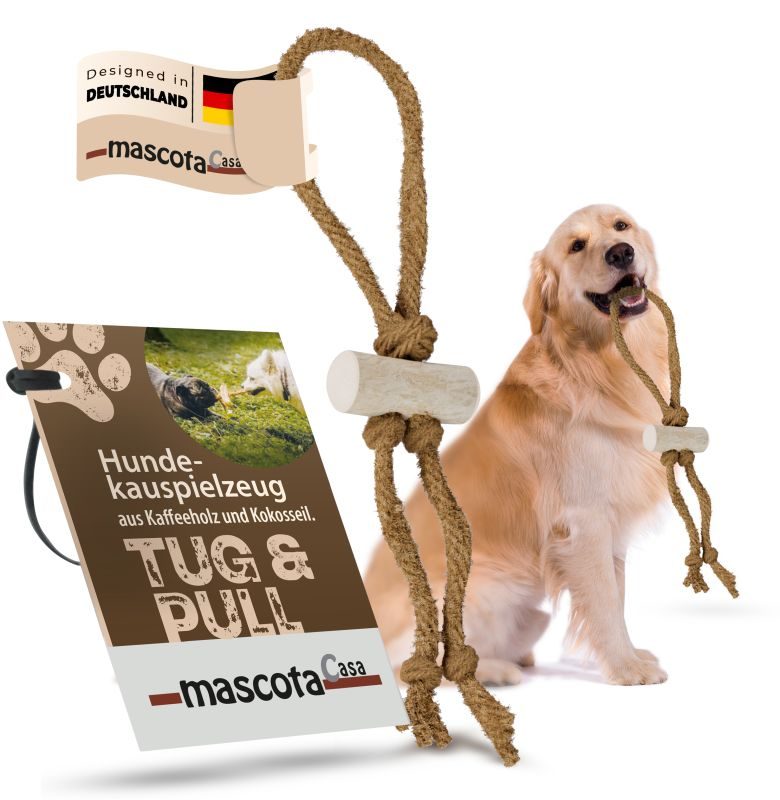 mascota casa Tug & Pull Kauspielzeug für Hund aus Kaffeeholz und Kokosfaserseil, koffeinfrei und natürlich