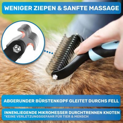 Thumbnail 10: BluePet Großes Filz- und Knotenfrei-Set (Entfilzer Rechshänder, Knotenmesser, UnterwollHarke und Fellspray) - löst Verfilzungen, Knötchen und Unterwolle aus dem Fell (Langhaar)